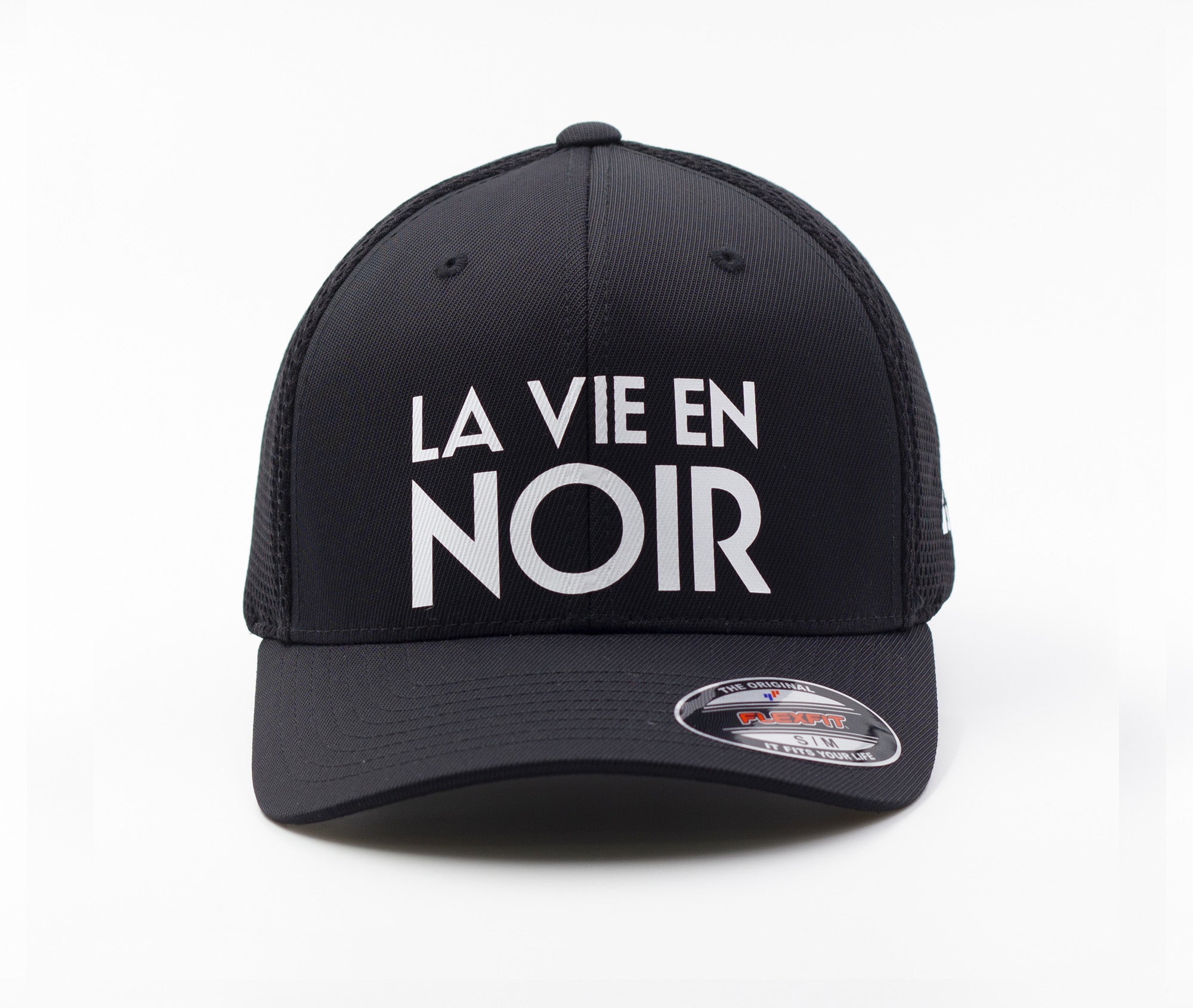 'La Vie En Noir' White on Black Trucker Hat