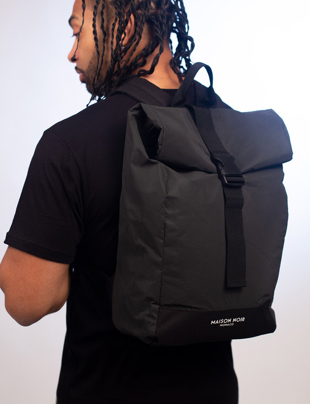 Classic Signature Reflective Roll Top Backpack Dark Grey