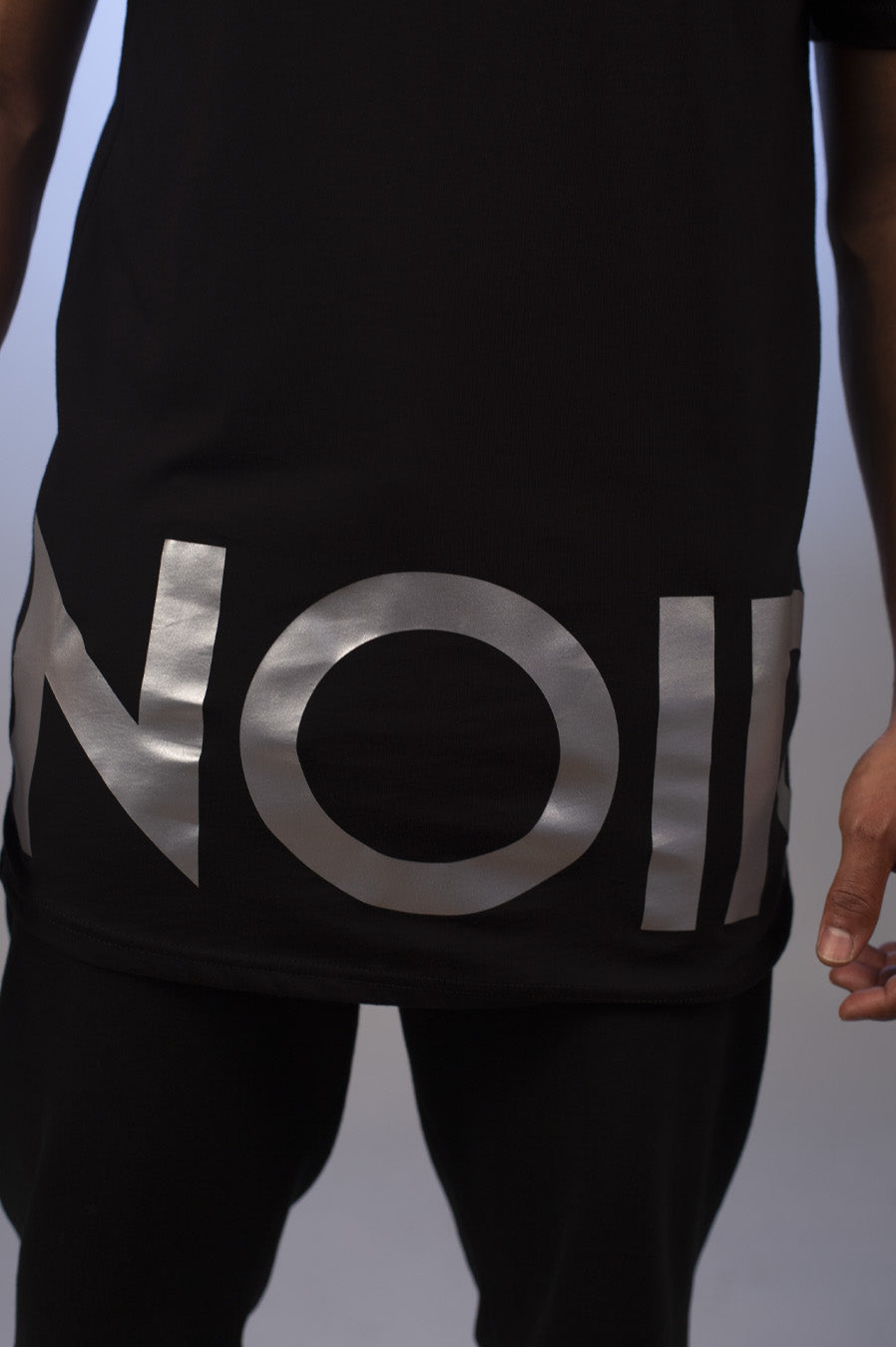 NOIR Large Logo Long Body Reflective on Black Print Tee
