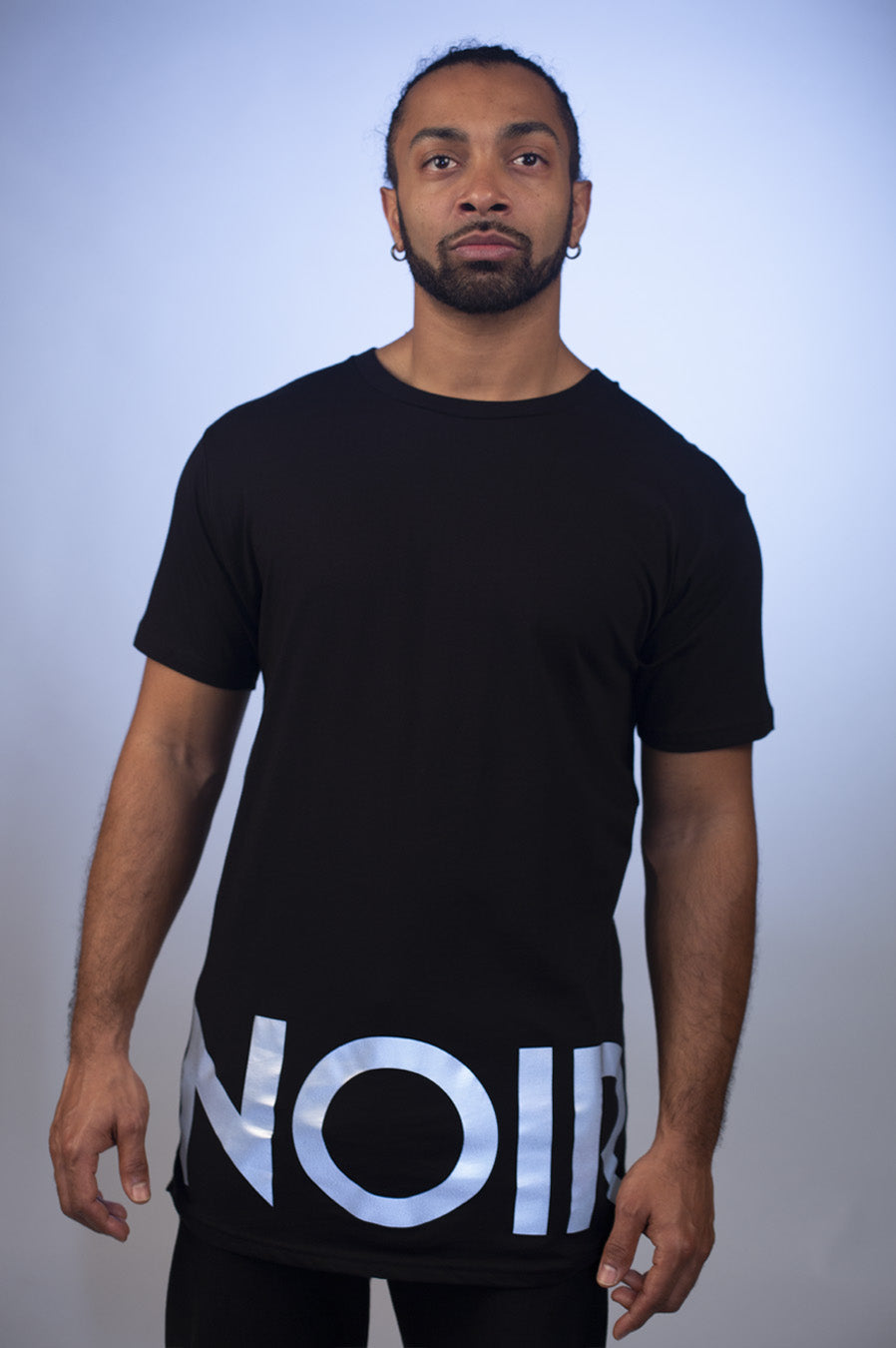 NOIR Large Logo Long Body Reflective on Black Print Tee – Maison Noir Monaco